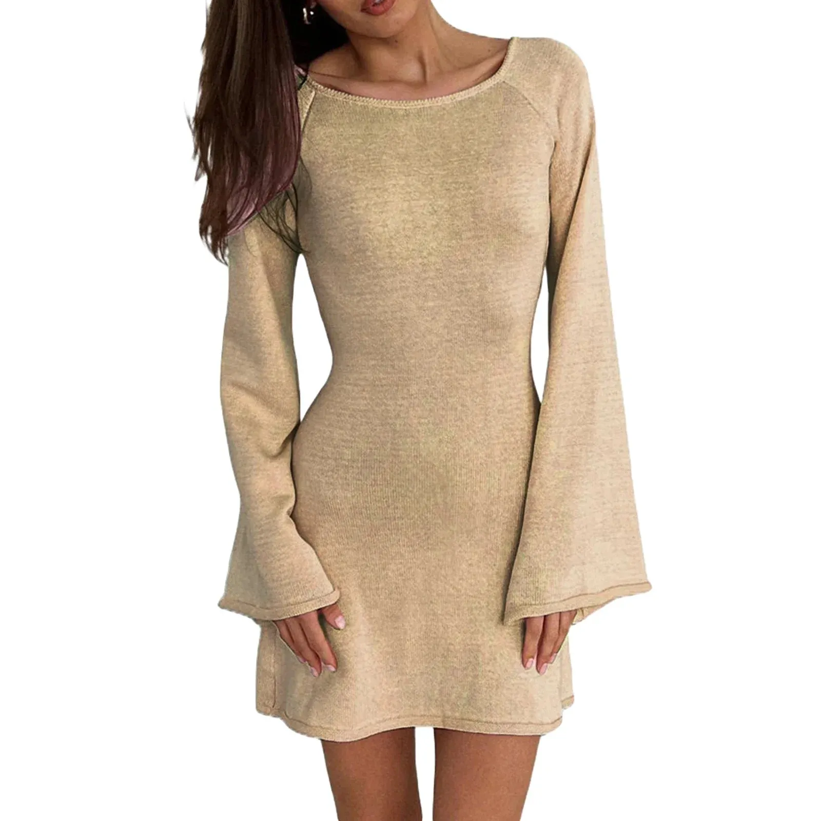 Long Sleeve Solid Color Backless Mini Party Beach Clubwear Streetwear Casual Casual Dress