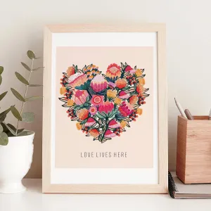 Love Lives Here Floral Heart  Art Print