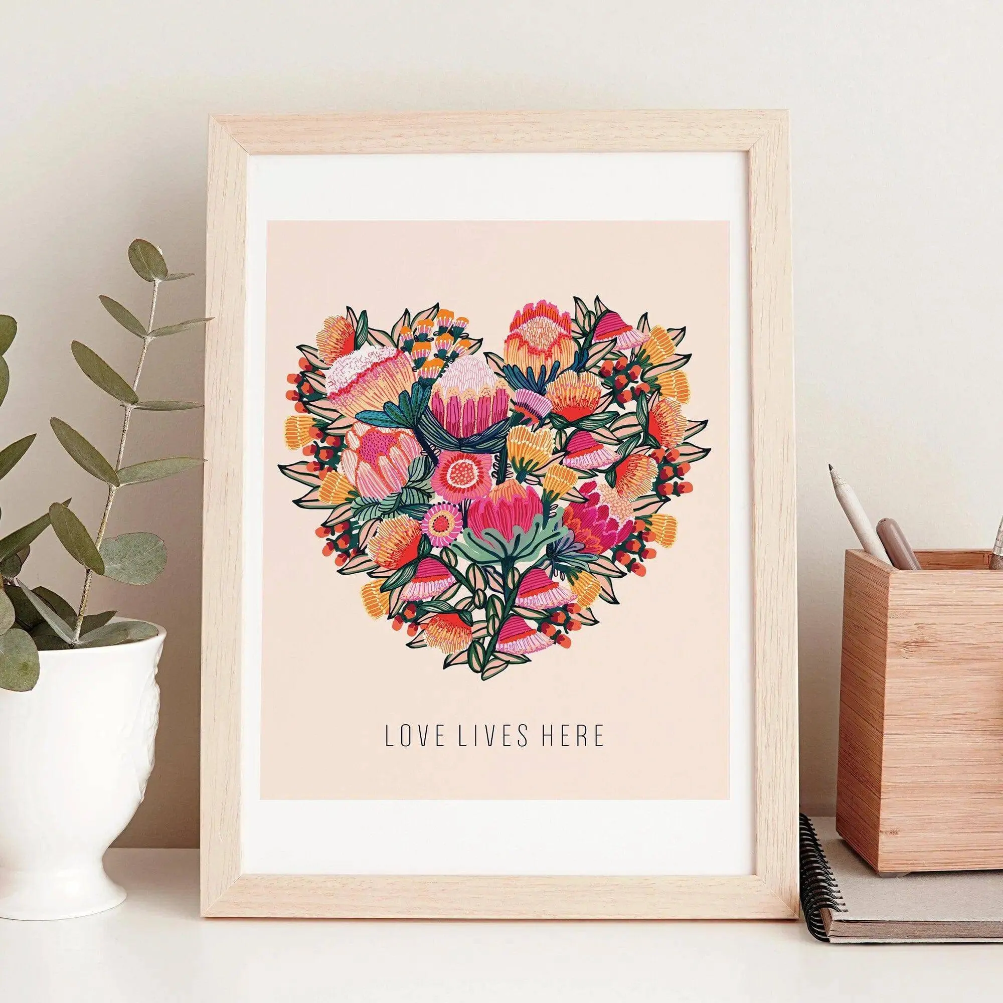 Love Lives Here Floral Heart  Art Print