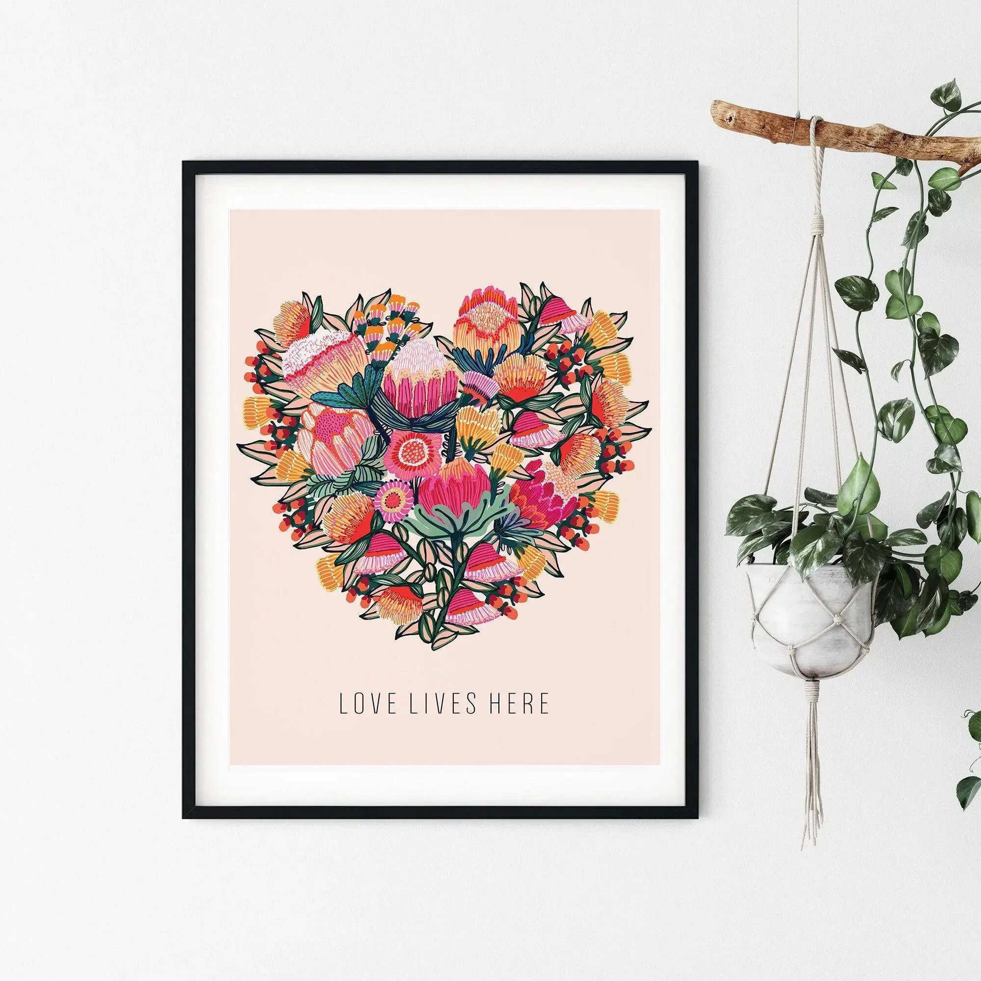 Love Lives Here Floral Heart  Art Print