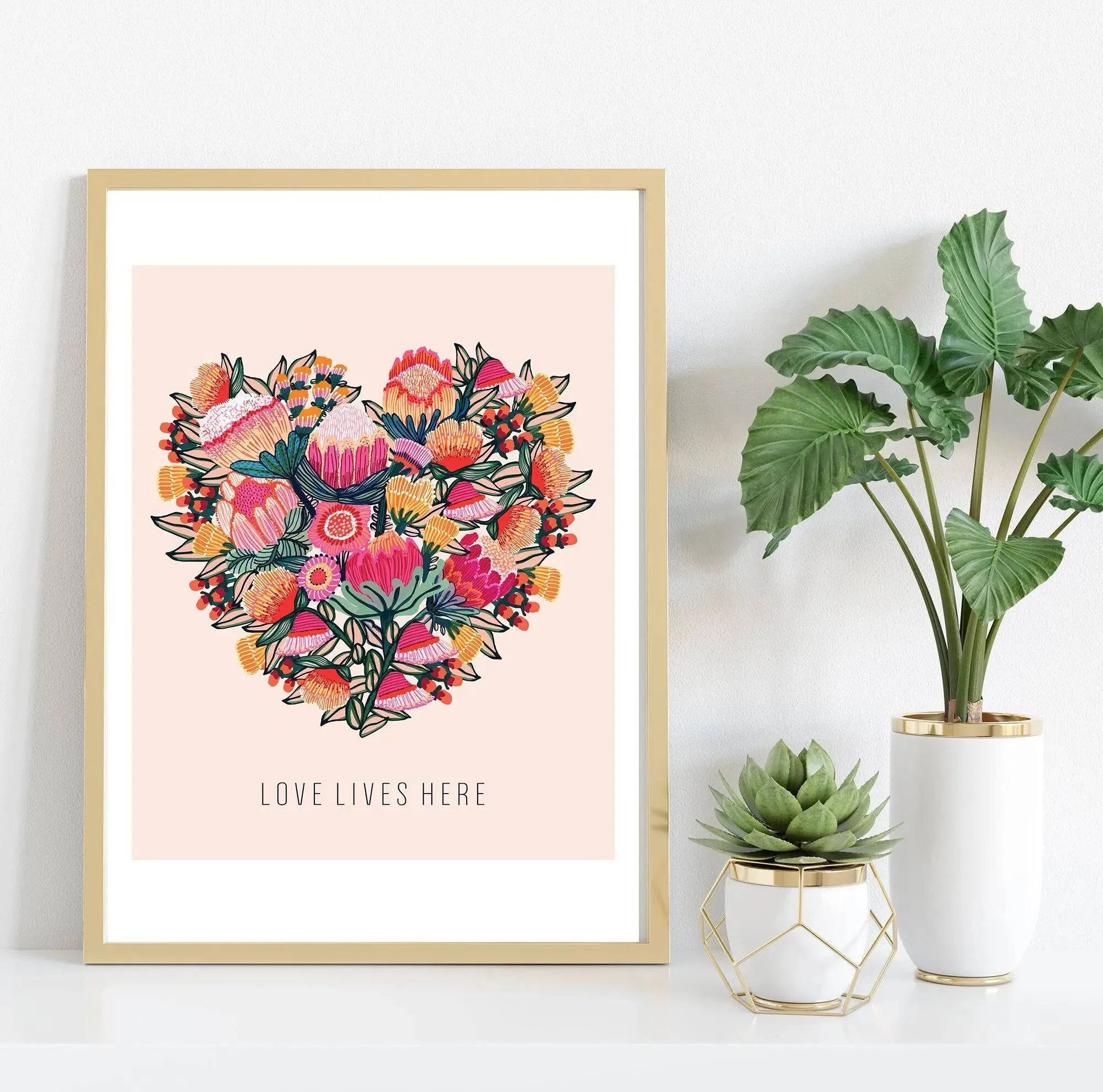 Love Lives Here Floral Heart  Art Print