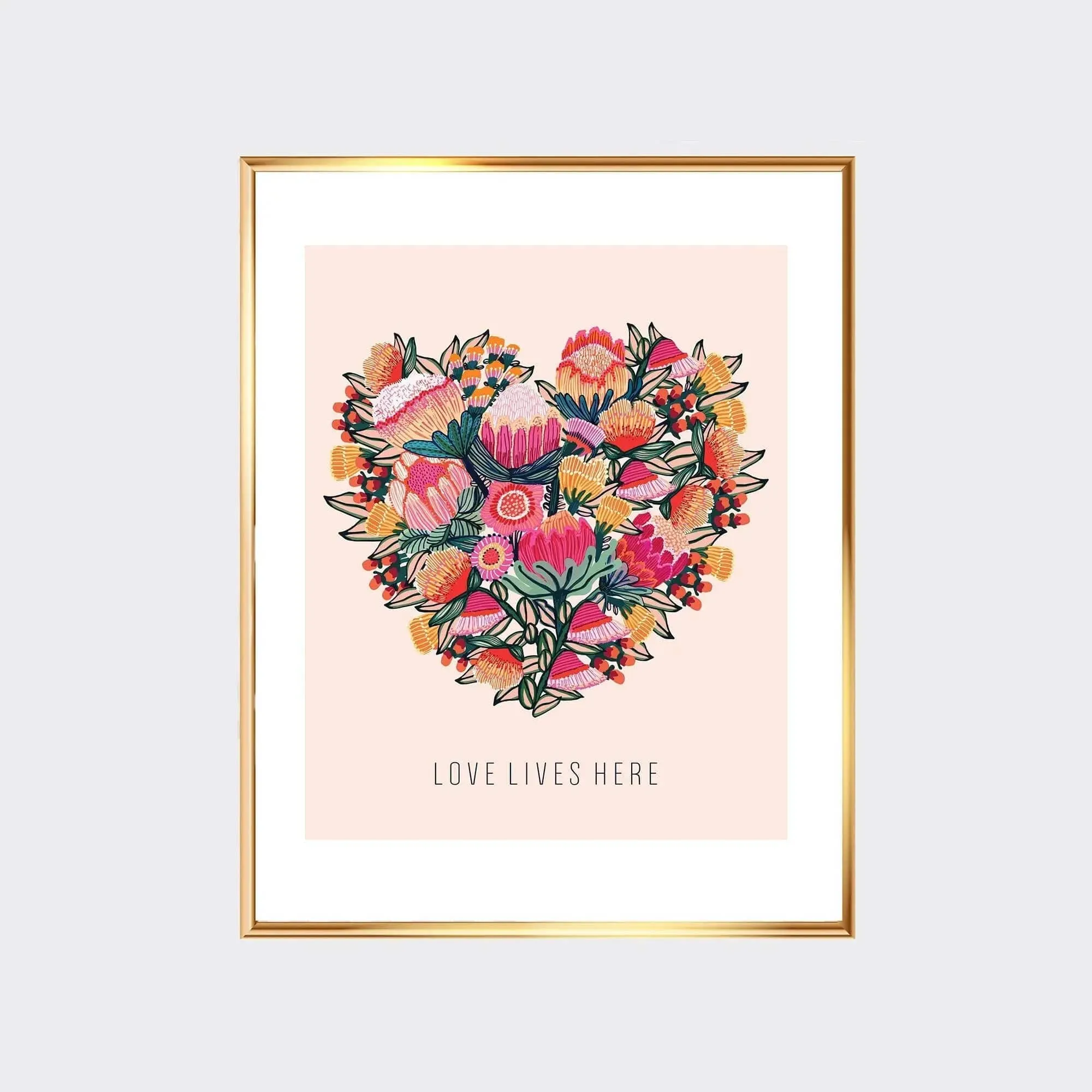 Love Lives Here Floral Heart  Art Print