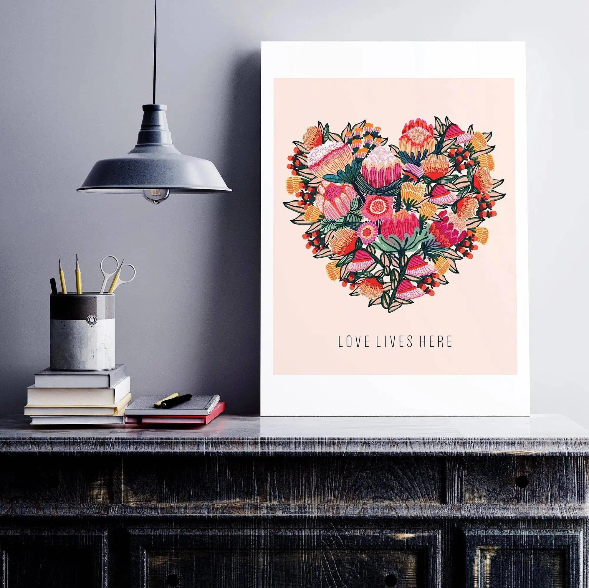 Love Lives Here Floral Heart  Art Print