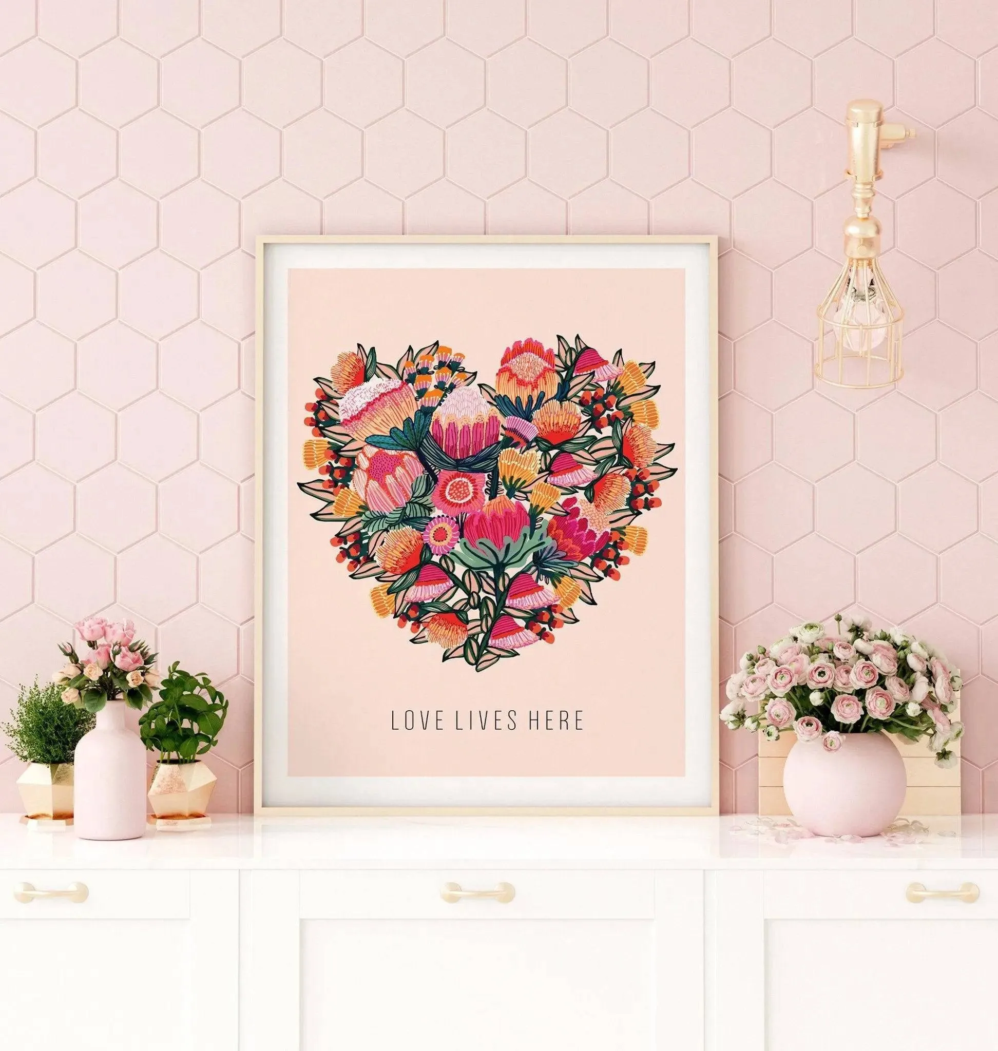 Love Lives Here Floral Heart  Art Print