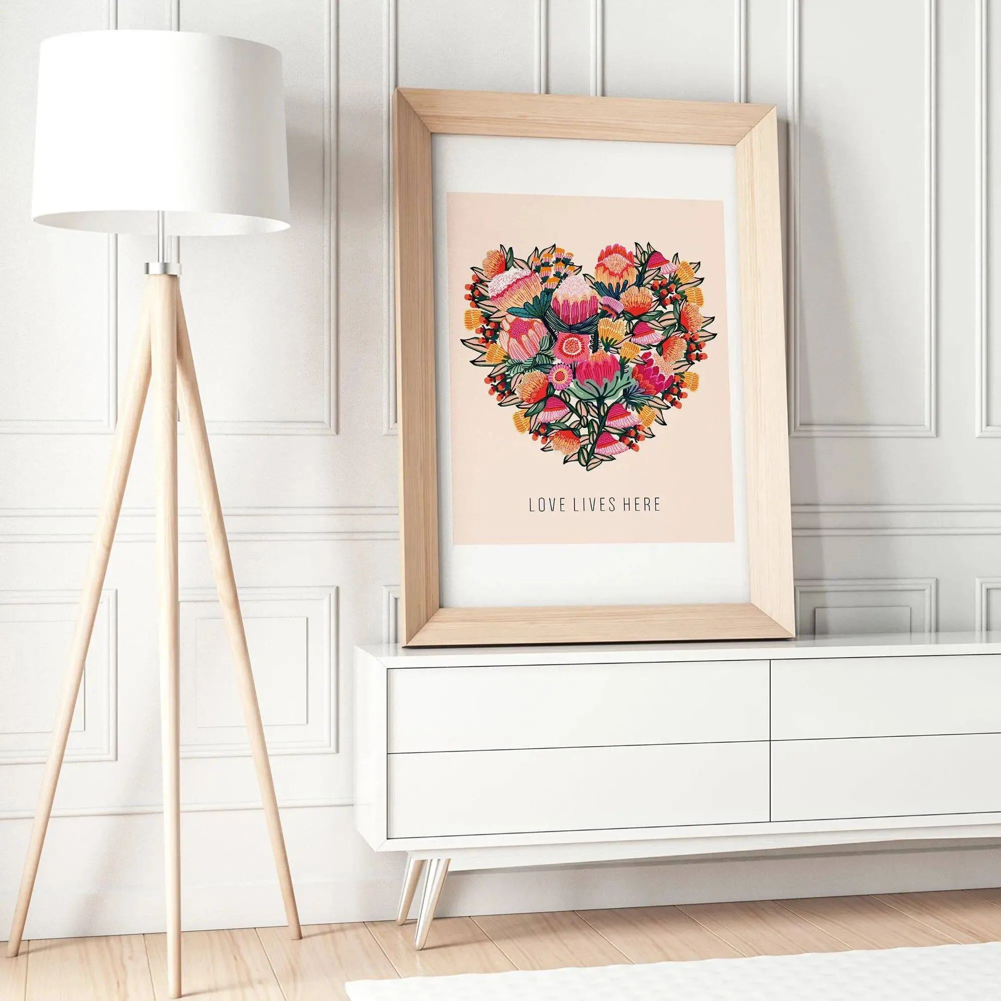 Love Lives Here Floral Heart  Art Print