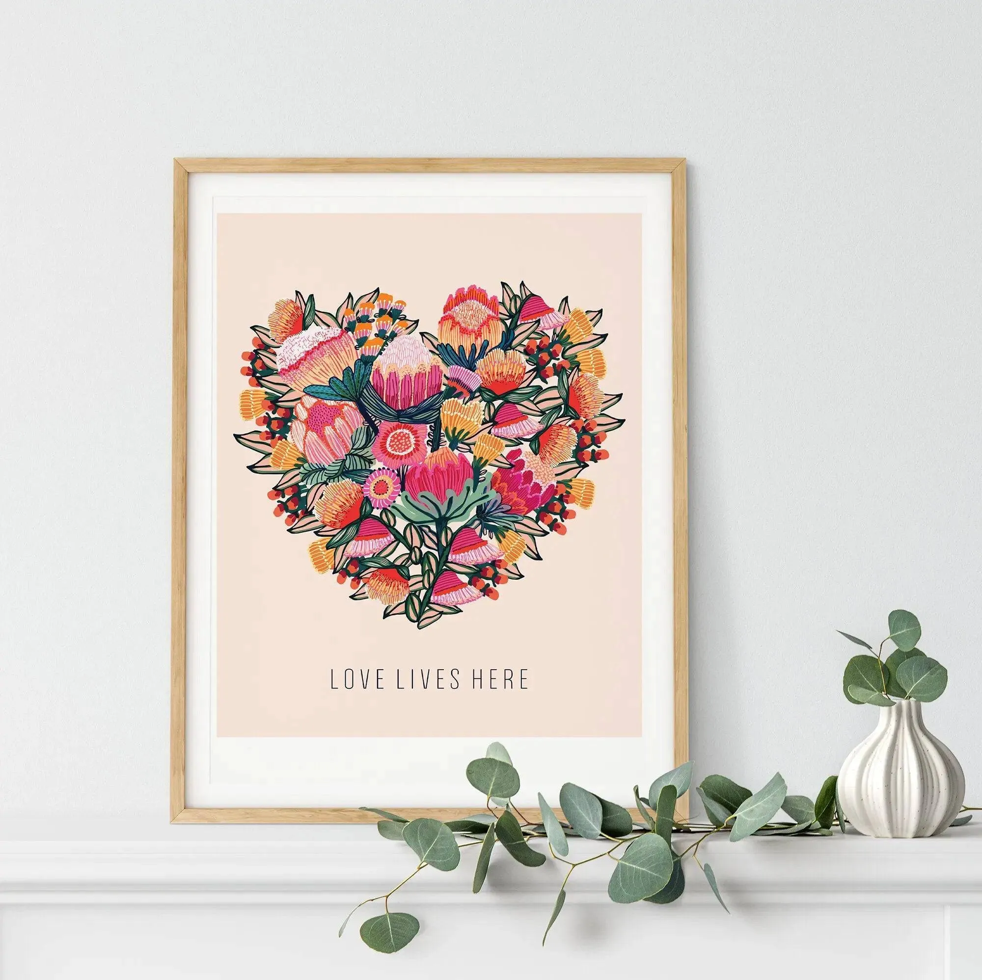 Love Lives Here Floral Heart  Art Print