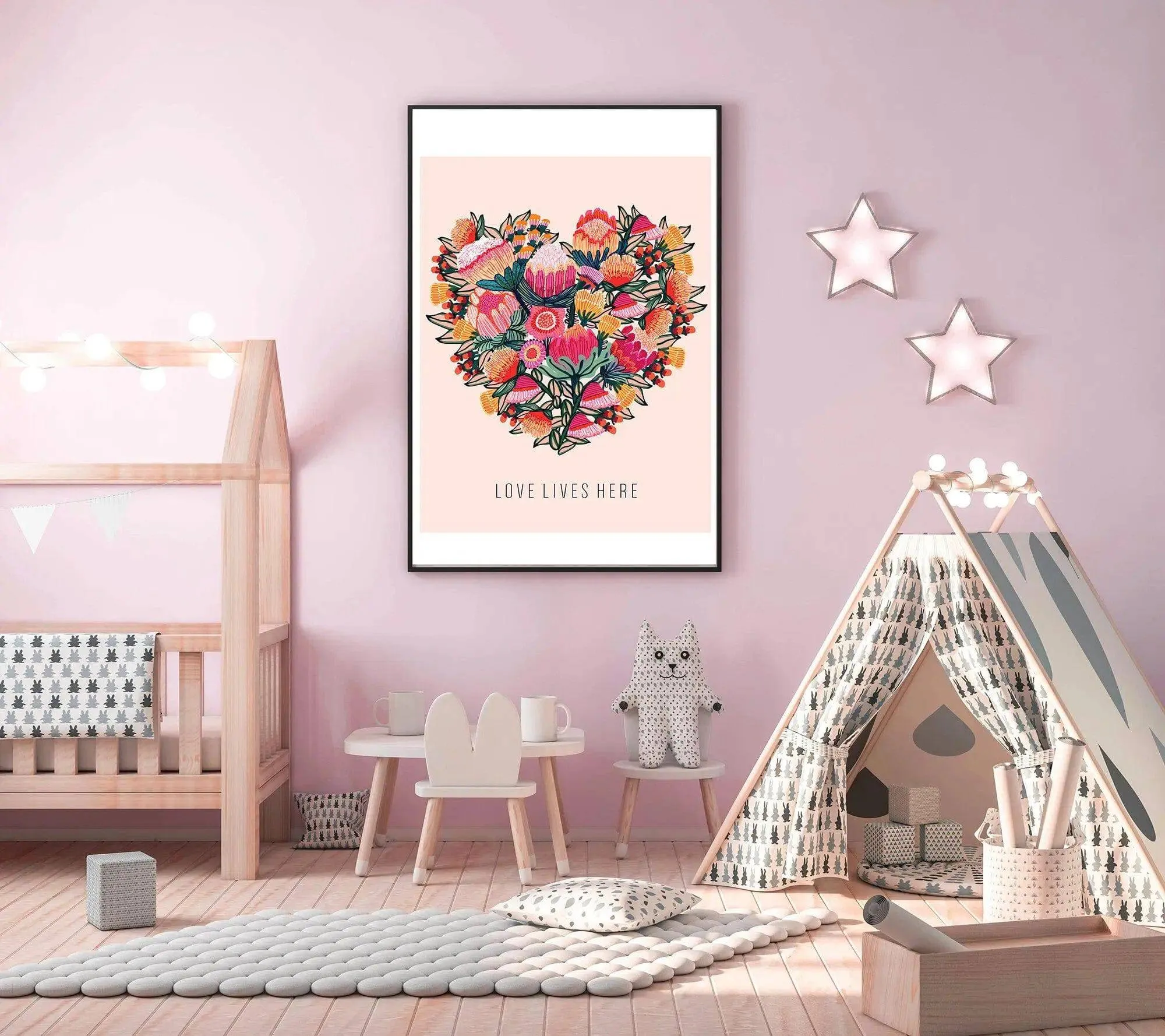 Love Lives Here Floral Heart  Art Print