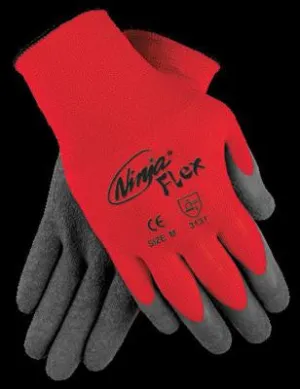 Memphis X-Large Ninja Flex 15 Gauge Gray Crinkle Latex Coated Work Gloves With Red 100% Nylon Liner