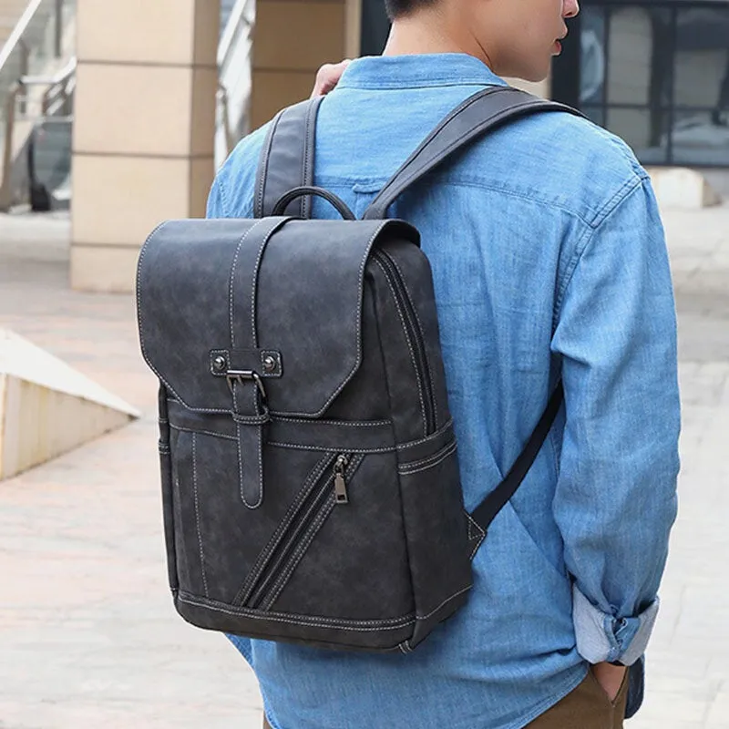 Men Multi-pocket Breathable PU Leather Backpack Vintage 14 Inch Laptop Bag Large Capacity Travel