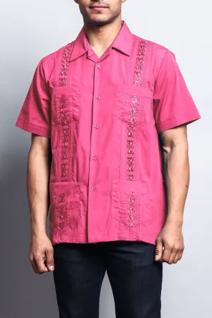 Men's Short Sleeve Cuban Style Guayabera Shirt (Coral)