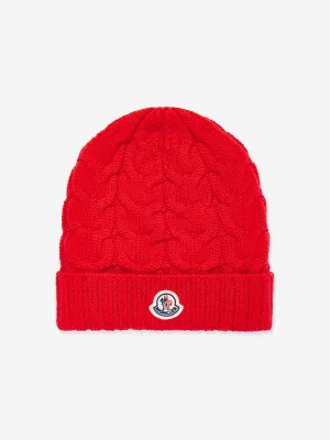 Moncler Enfant Boys Logo Beanie Hat in Red