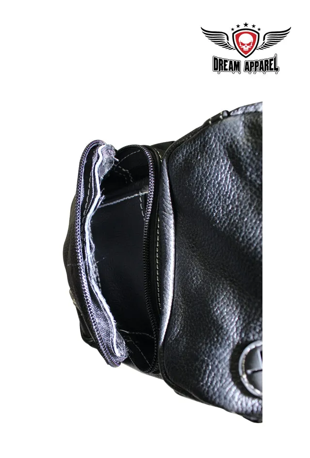 Naked Cowhide Leather Thigh Bag W/ Gun Pocket - Black & Touch Of Distressed Brown