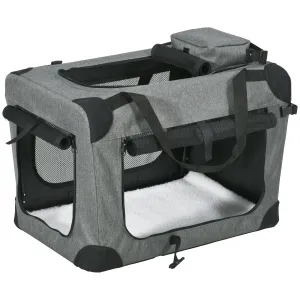 PawHut Folding Pet Carrier Bag House W/ Cushion Storage, Grey 60x41.5x41cm