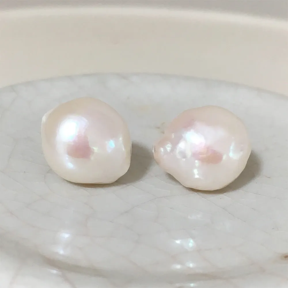 Pearl earrings with large freshwater white baroque 'Kasumi' pearl studs on 24ct gold plated posts