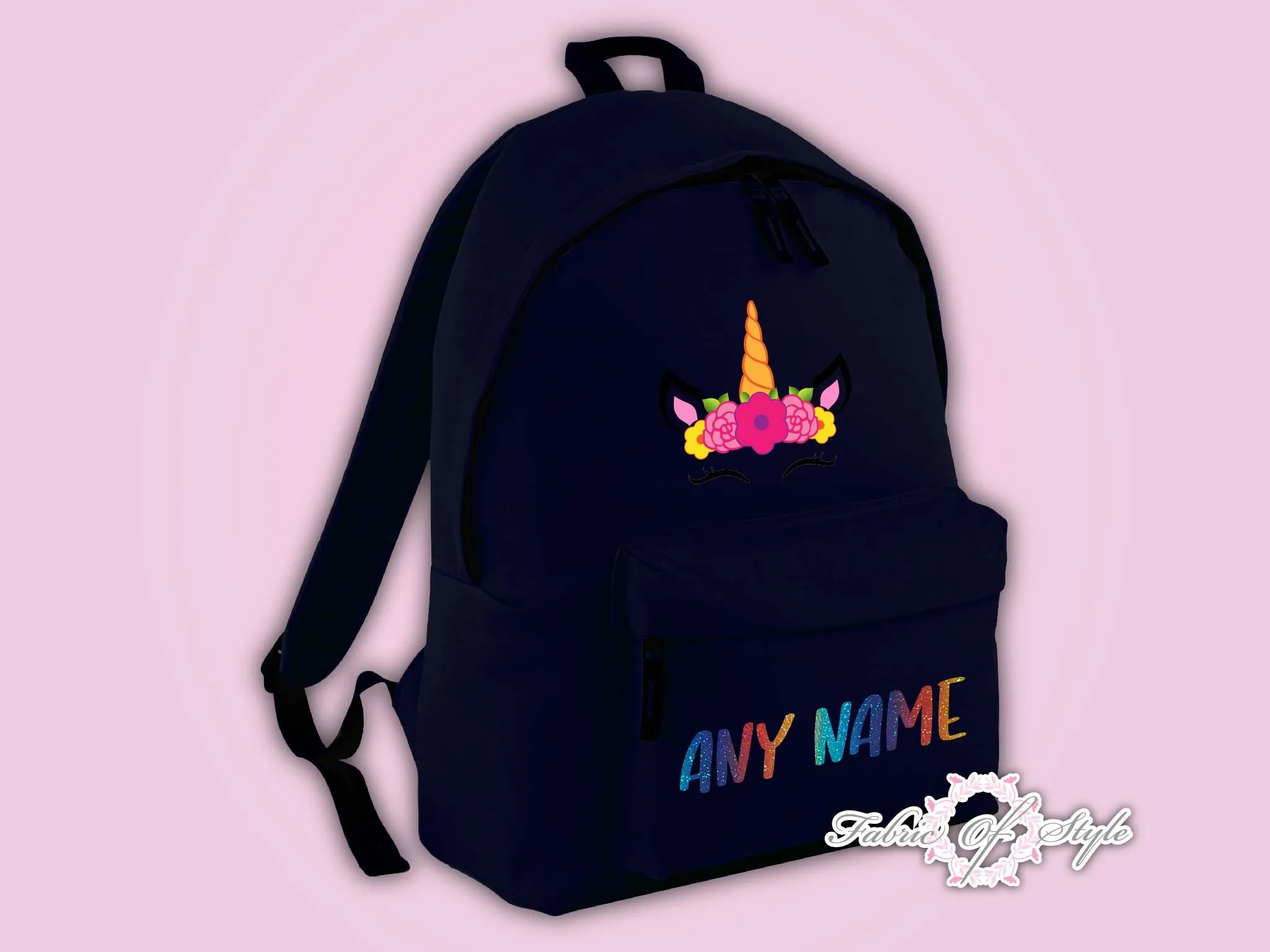 Personalised Rainbow Glitter Kids Backpack - Any Name Unicorn Girls Boys Back To School Bag