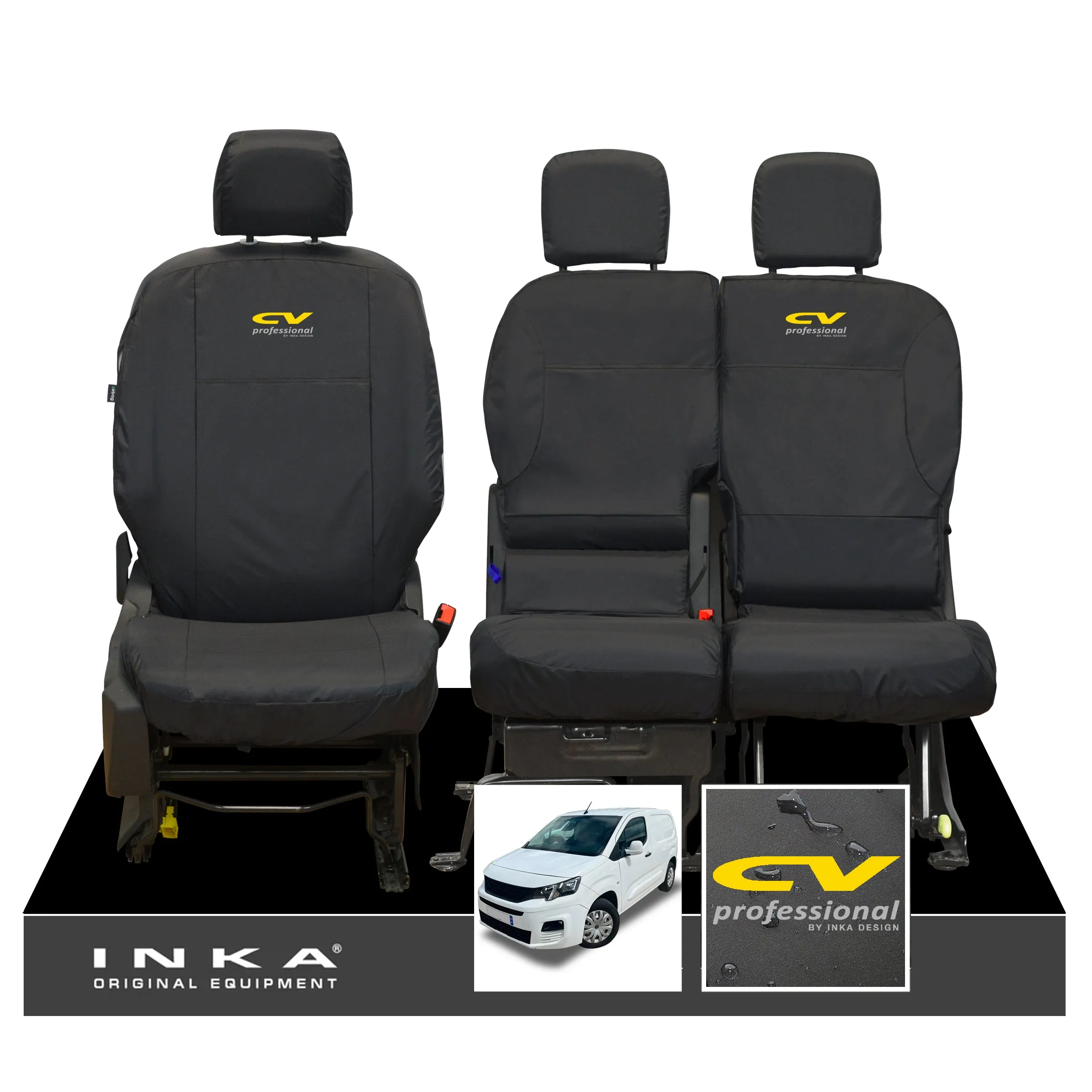 Peugeot Partner MK3 Front Inka Fully Tailored Waterproof Seat Covers Black MY2018 Onwards