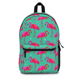 Pink Flamingo Backpack, Green Men Women Kids Gift Him Her School College Waterproof Side Pockets Aesthetic Bag