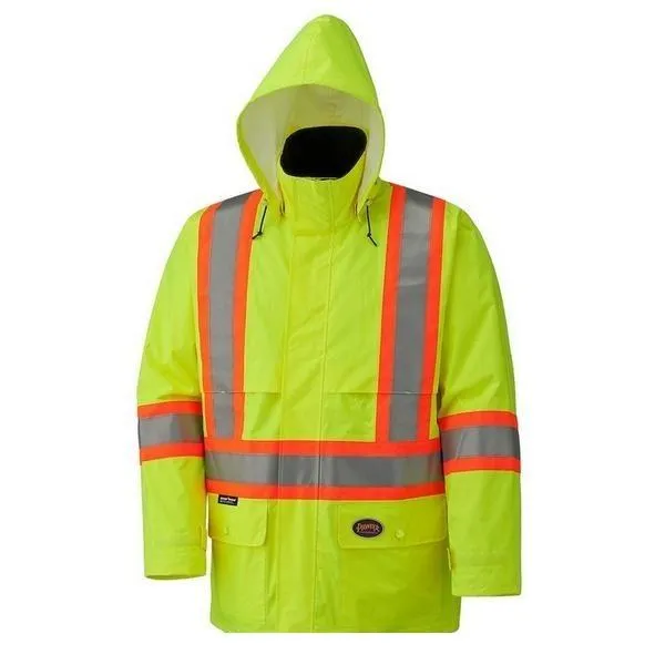 Pioneer 5596 Hi-Viz 150D Lightweight Waterproof Safety Jacket With Detachable Hood - Yellow