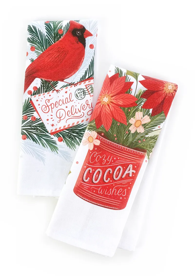 Poinsettia Wishes Tea Towel