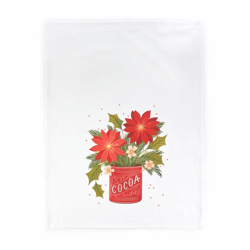 Poinsettia Wishes Tea Towel