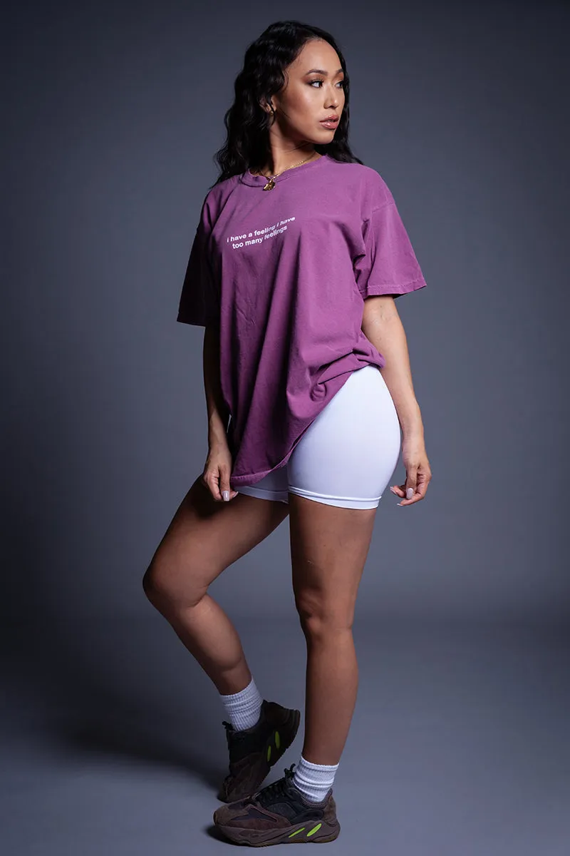 PURPLE N WHITE TOO MANY FEELINGS TEE