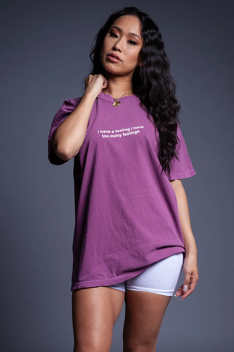 PURPLE N WHITE TOO MANY FEELINGS TEE