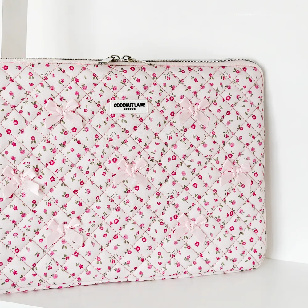 Quilted Pink Watercolour Flowers Laptop Sleeve