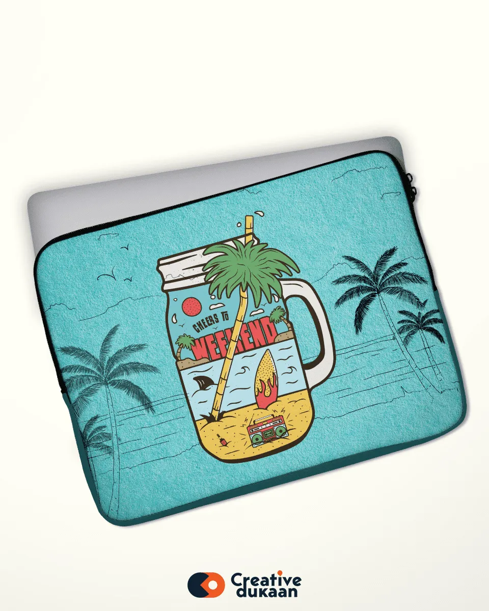 Quirky and Cool Blue Laptop Sleeves with Tagline " Cheers To Weekend "