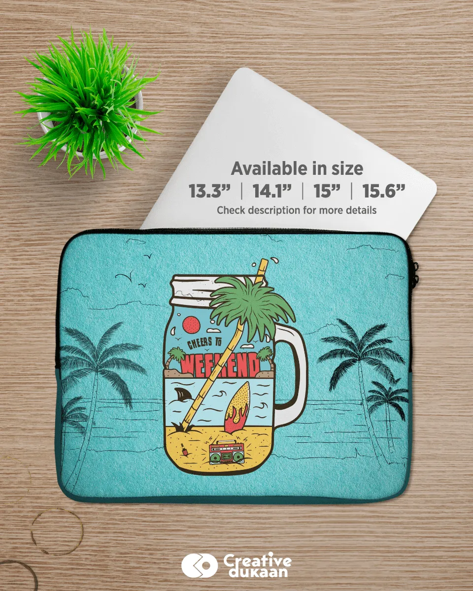 Quirky and Cool Blue Laptop Sleeves with Tagline " Cheers To Weekend "