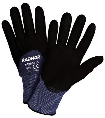 Radnor Large 15 Gauge Black Nylon Microfoam Nitrile 3/4 Coated Work Gloves With Blue Seamless Nylon Liner