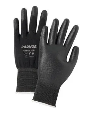 Radnor Medium 13 Gauge Economy Black Polyurethane Palm Coated Work Gloves With Gray Nylon Knit Liner