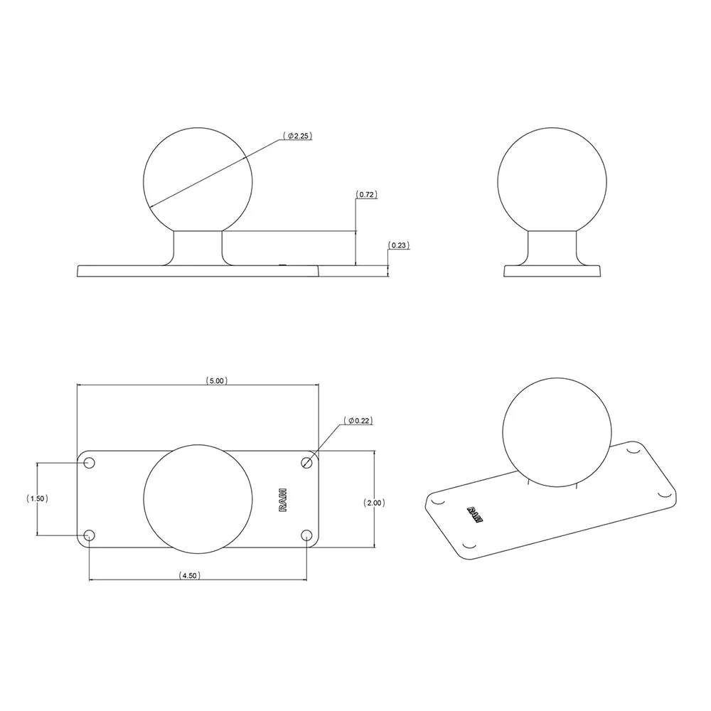 RAM Mount 2" x 5" Rectangular Base w/1.5" Ball [RAM-202U-25]