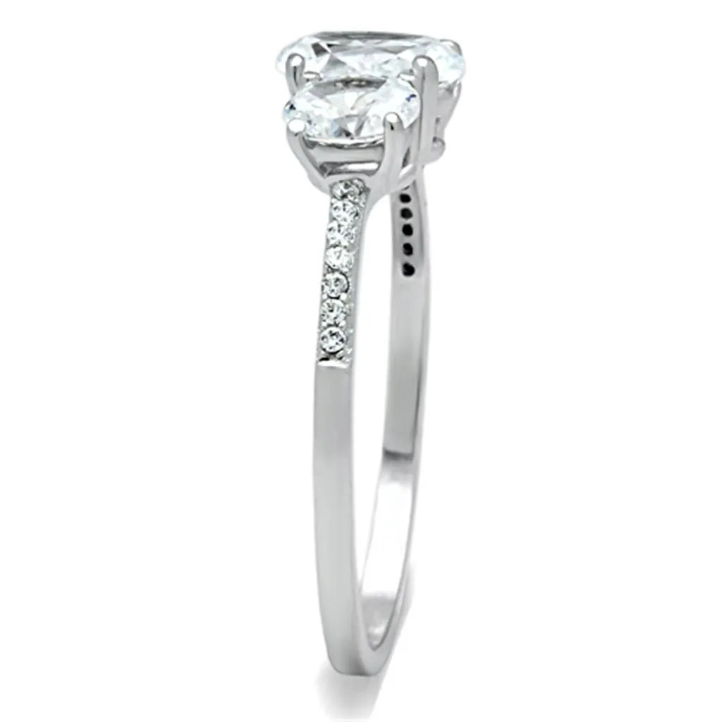 Rhodium 925 Sterling Silver Ring with AAA Grade CZ in Clear for Women Style TS049