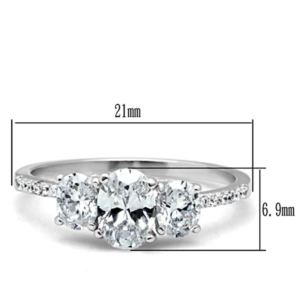 Rhodium 925 Sterling Silver Ring with AAA Grade CZ in Clear for Women Style TS049