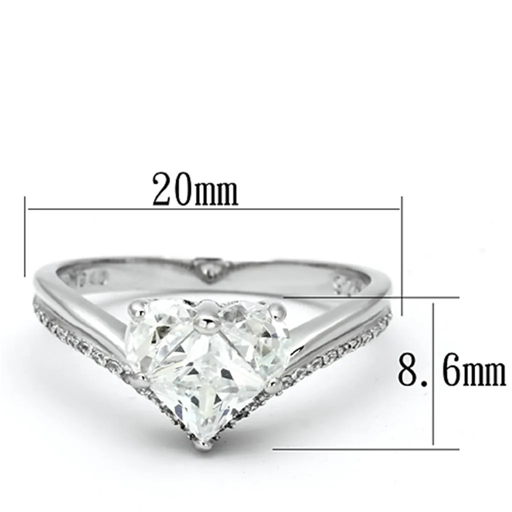 Rhodium 925 Sterling Silver Ring with AAA Grade CZ in Clear for Women Style TS118