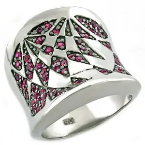 Rhodium 925 Sterling Silver Ring with AAA Grade CZ in Ruby for Women Style LOAS1009