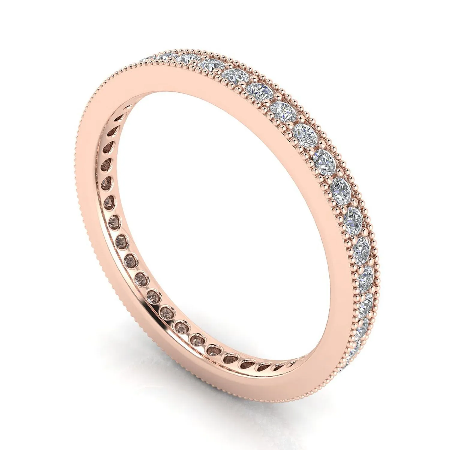 Round Brilliant Cut Diamond Pave & Milgrain Set Eternity Ring In 14k Rose Gold  (0.68ct. Tw.) Ring Size 6