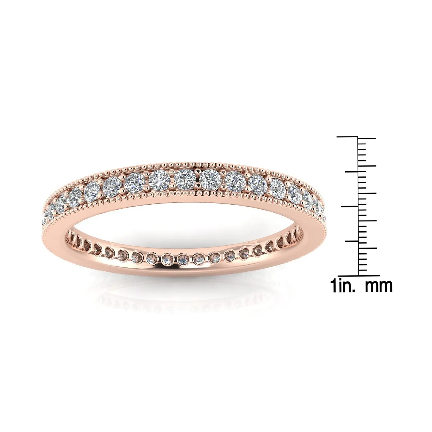 Round Brilliant Cut Diamond Pave & Milgrain Set Eternity Ring In 14k Rose Gold  (0.68ct. Tw.) Ring Size 6