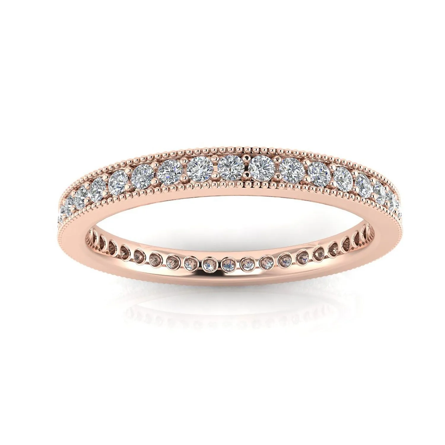 Round Brilliant Cut Diamond Pave & Milgrain Set Eternity Ring In 14k Rose Gold  (0.68ct. Tw.) Ring Size 6