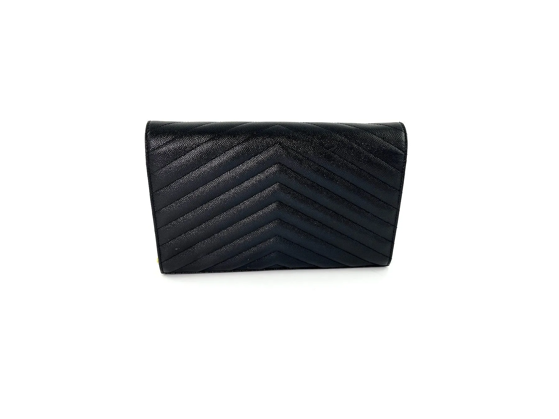 Saint Laurent Black Matelasse Envelope Wallet on Chain