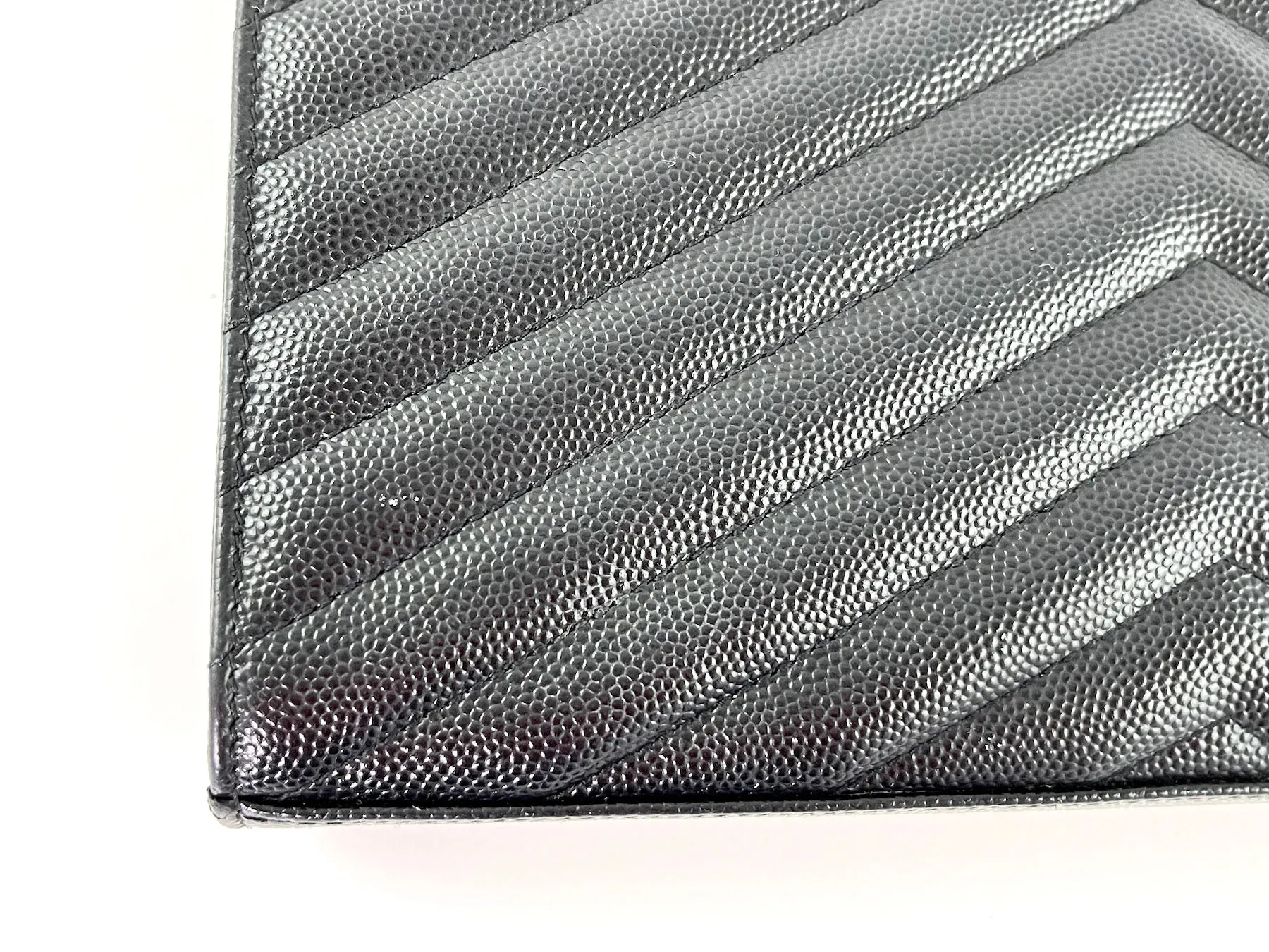 Saint Laurent Black Matelasse Envelope Wallet on Chain