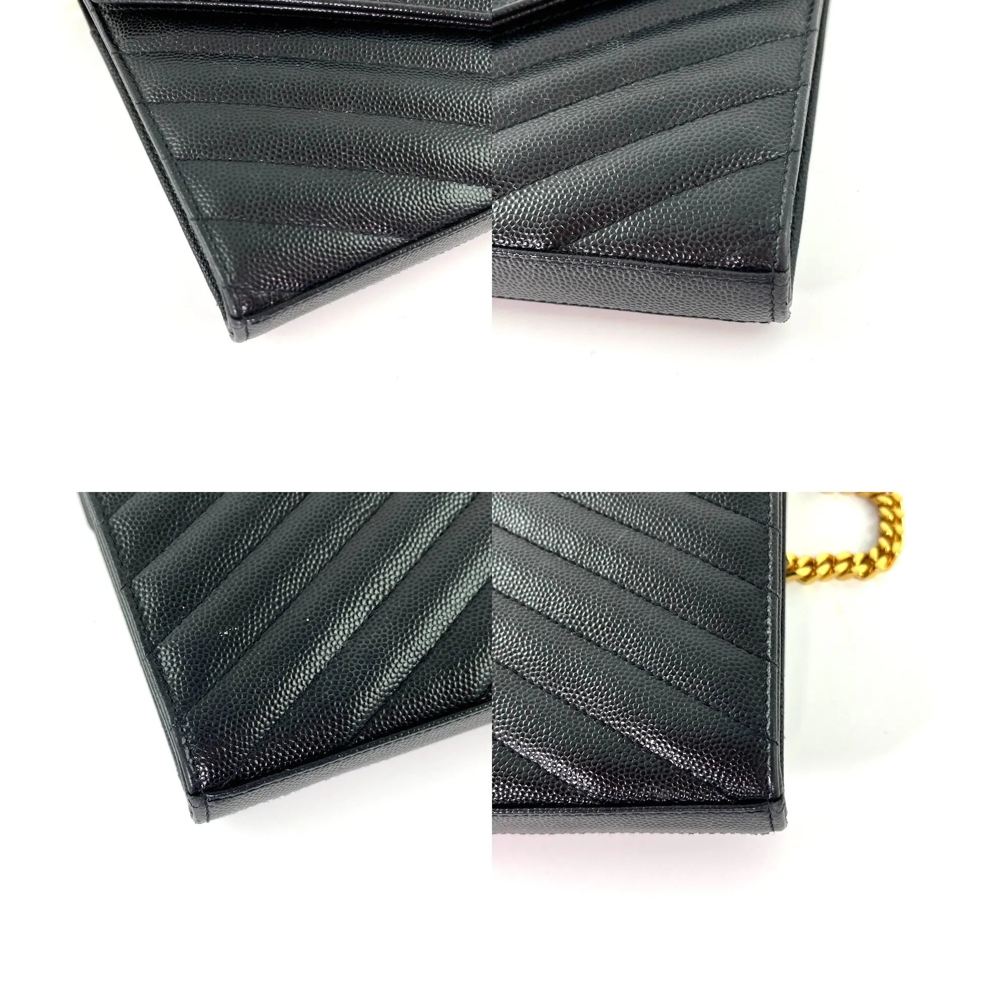 Saint Laurent Black Matelasse Envelope Wallet on Chain