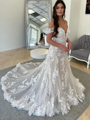 Sexy Off-shoulder Mermaid Lace Appliques Long Wedding Dresses. WDS0110