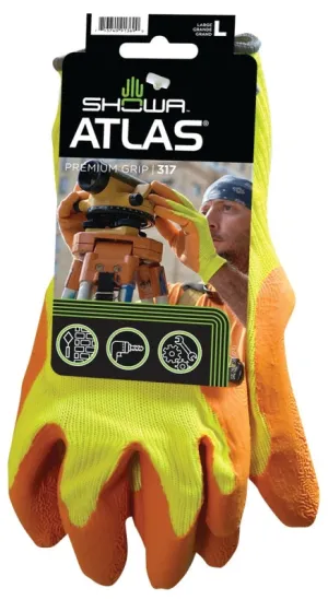 Showa 317L-09.RT Coated Gloves, L, Knit Wrist Cuff, Fluorescent Yellow/Orange :PR: QUANTITY: 1