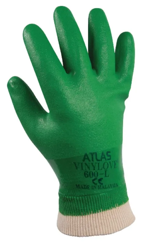 Showa 600L-09.RT Coated Gloves, L, Knit Wrist Cuff, PVC, Green :PR: QUANTITY: 1