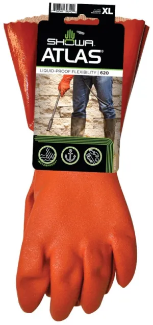 Showa 620XL-10.RT Coated Gloves, XL, 12 in L, Gauntlet Cuff, PVC, Orange :PR: QUANTITY: 1