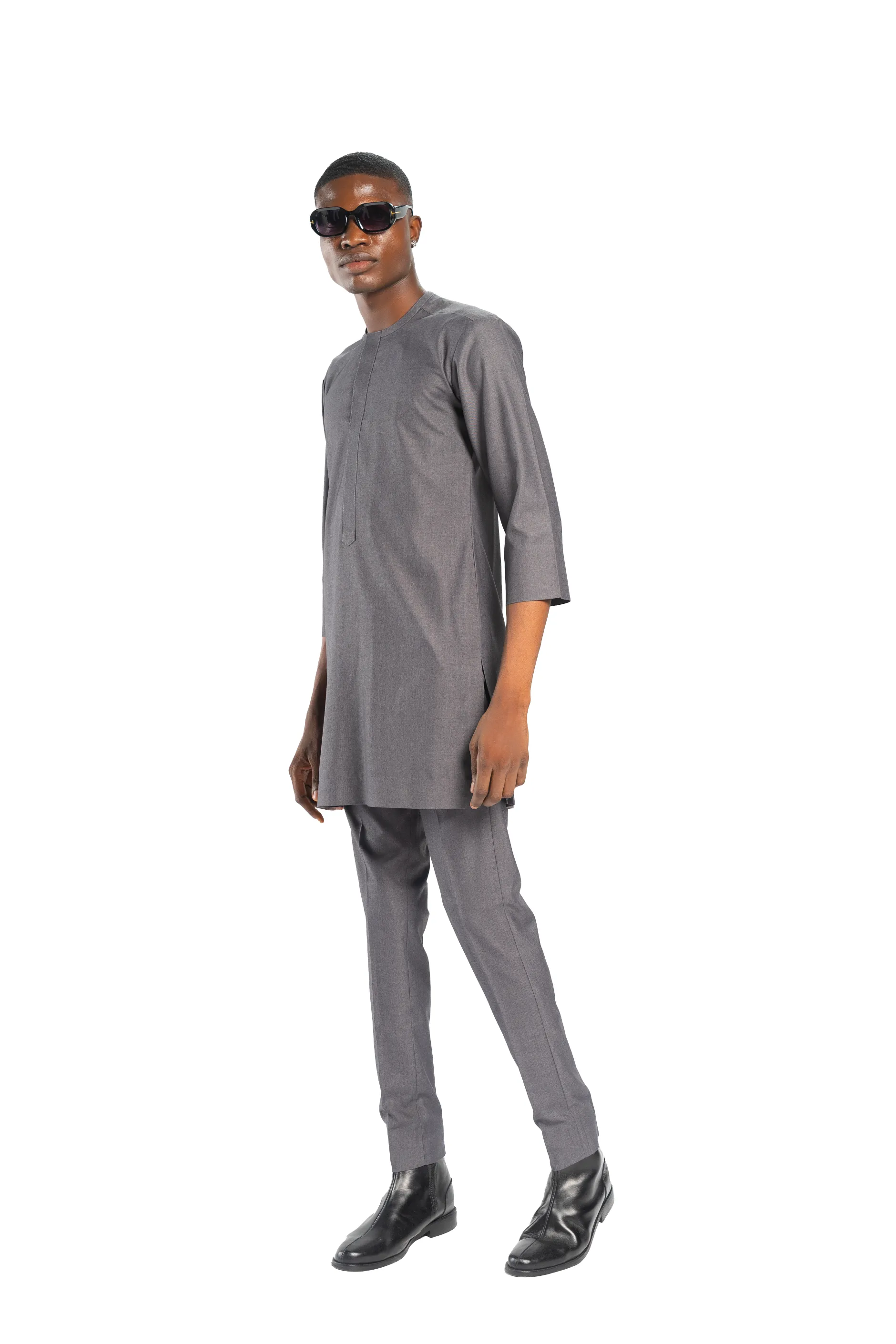 Standard Length Three Quarter Sleeve Wool Matching Set in Grey