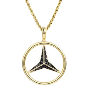 Sterling Silver Luxury Car Logo Black Bling Pendant Free Chain