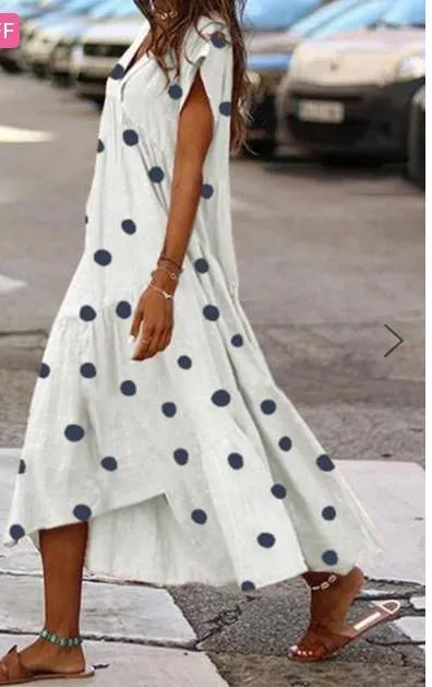 Sweet v neck dot printed beach dress