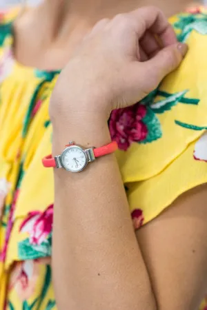 Take Your Time Bangle Cuff Watch in Coral